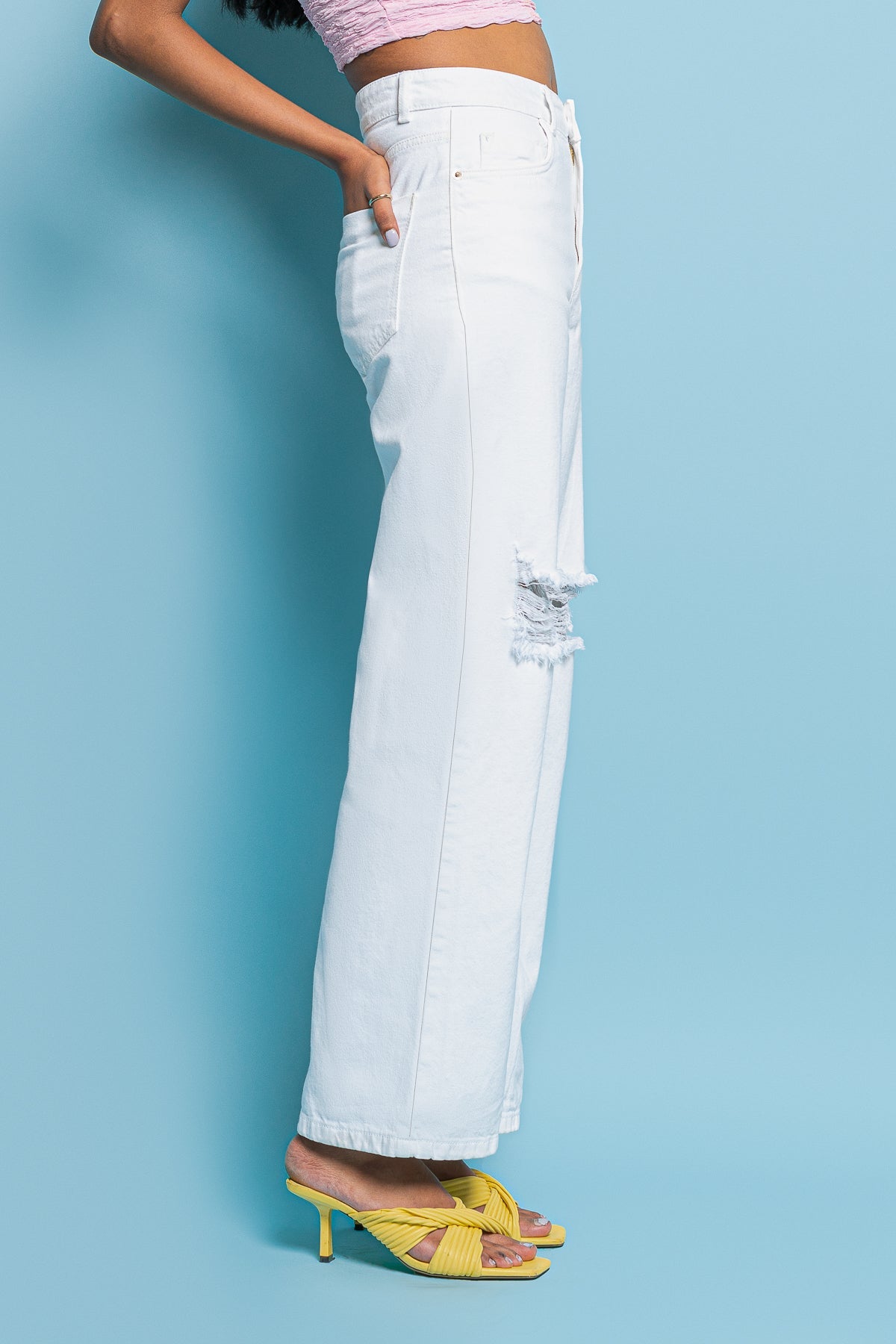 White Distress Women's Wide Jeans