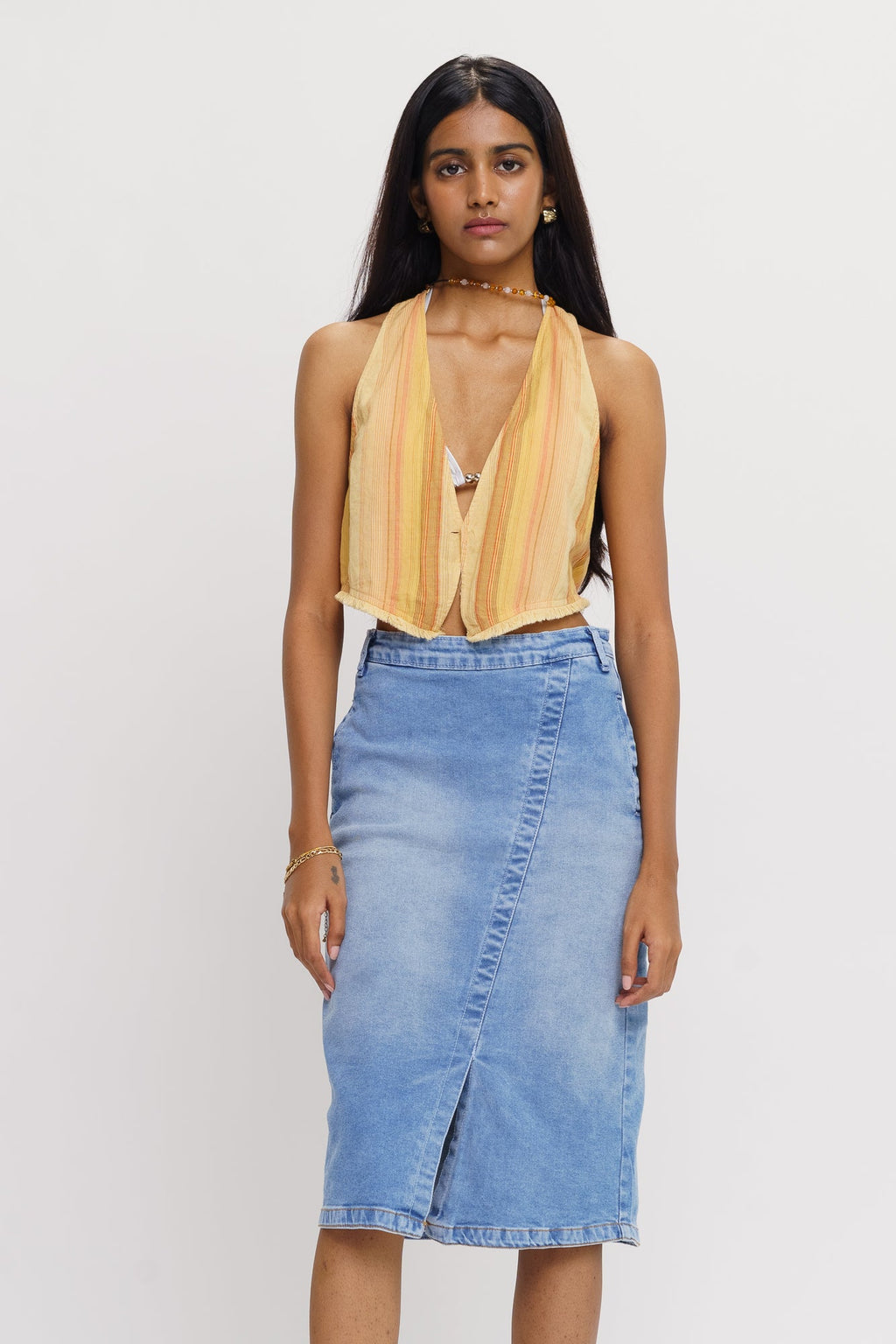 Front Slit Light Denim Skirt