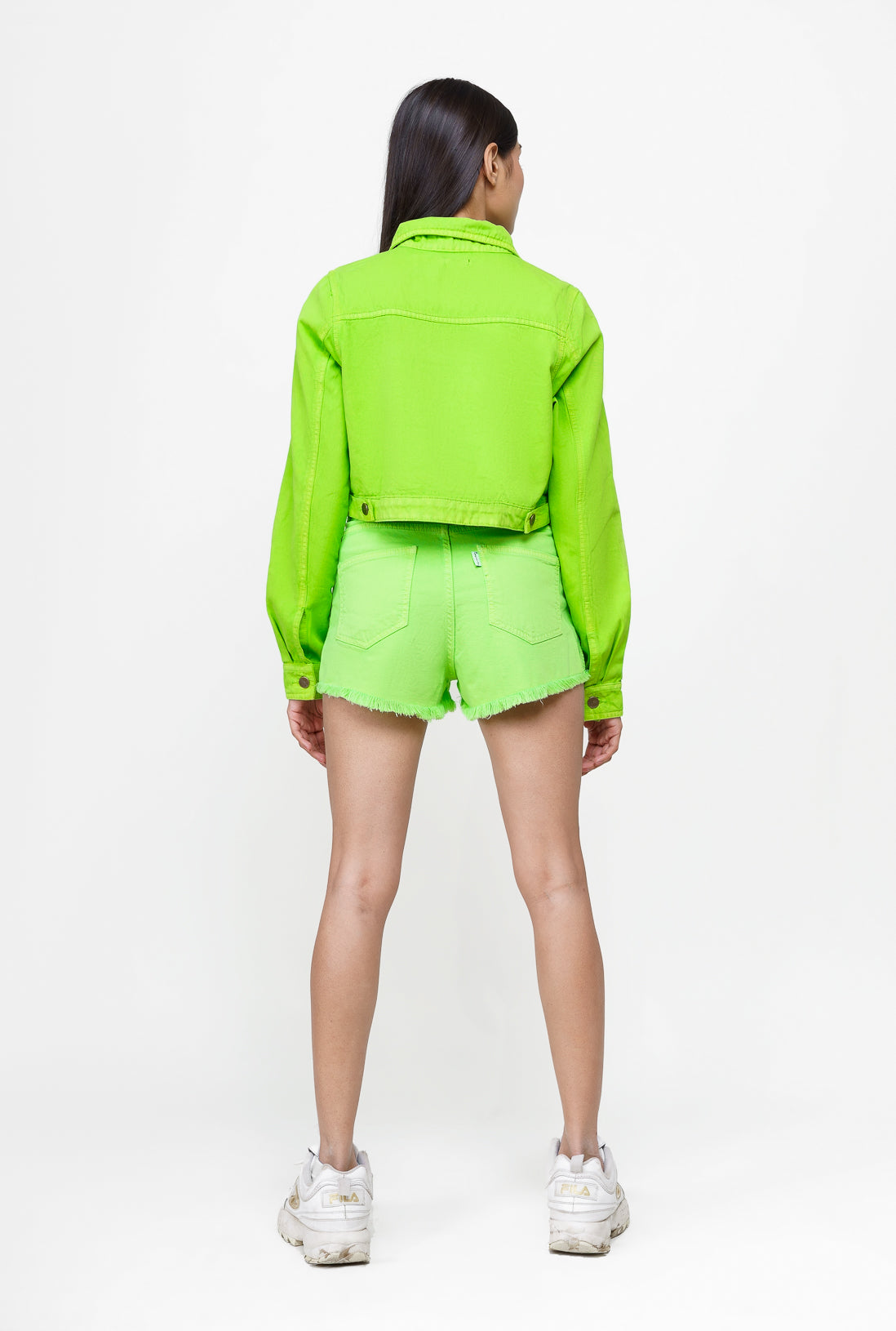 Neon Green Denim Shorts