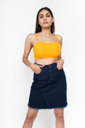 Frayed Denim Straight Skirt