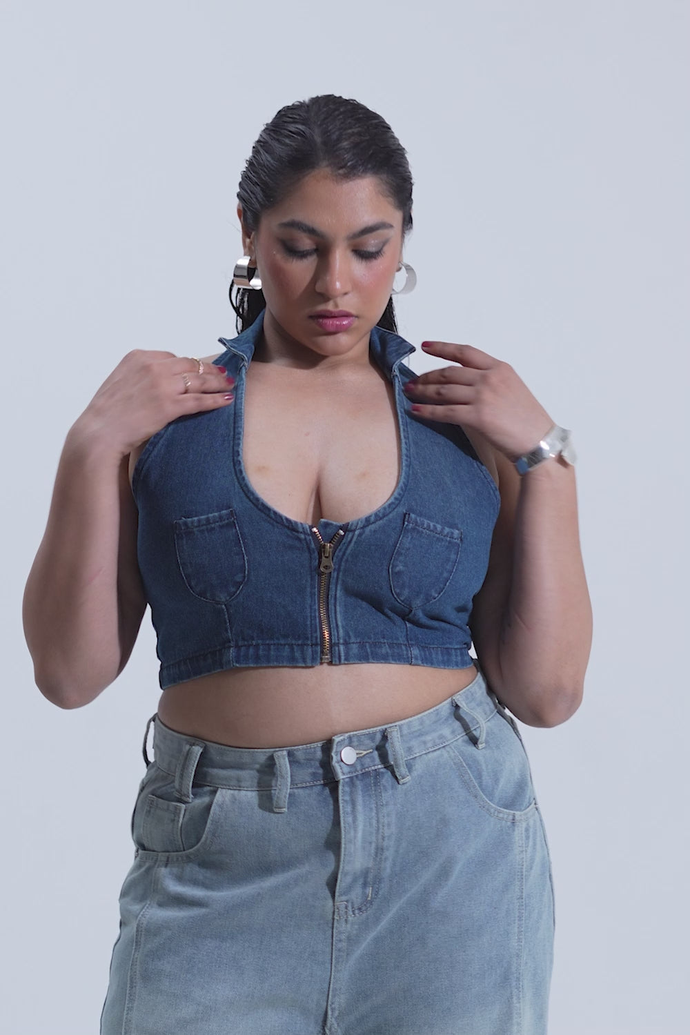 Curve Nova Blue Denim Halter Top
