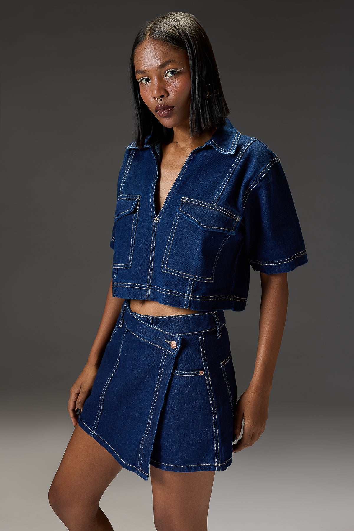 Cropped Raw Denim Top