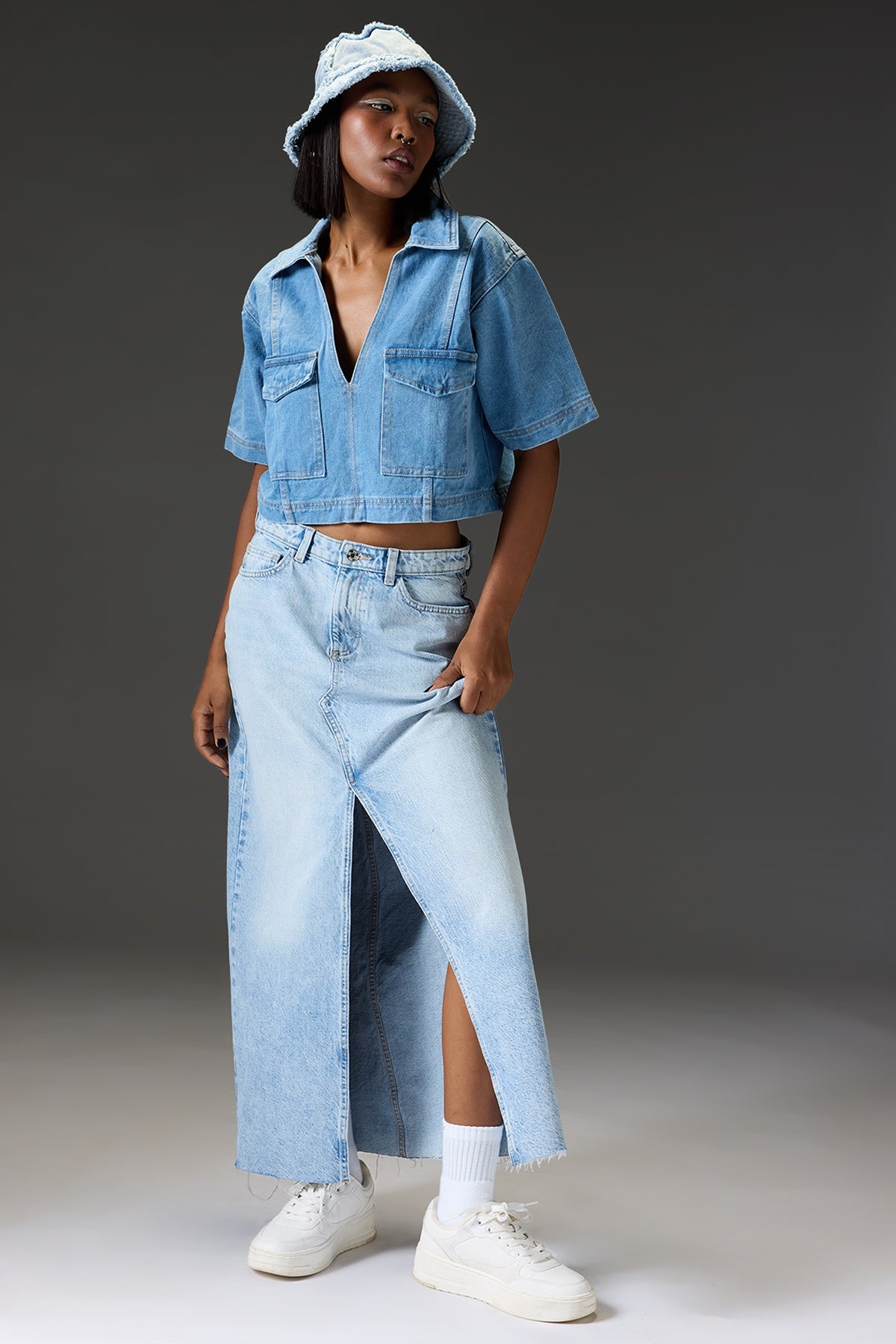 Light Blue Cut And Sew Denim Top
