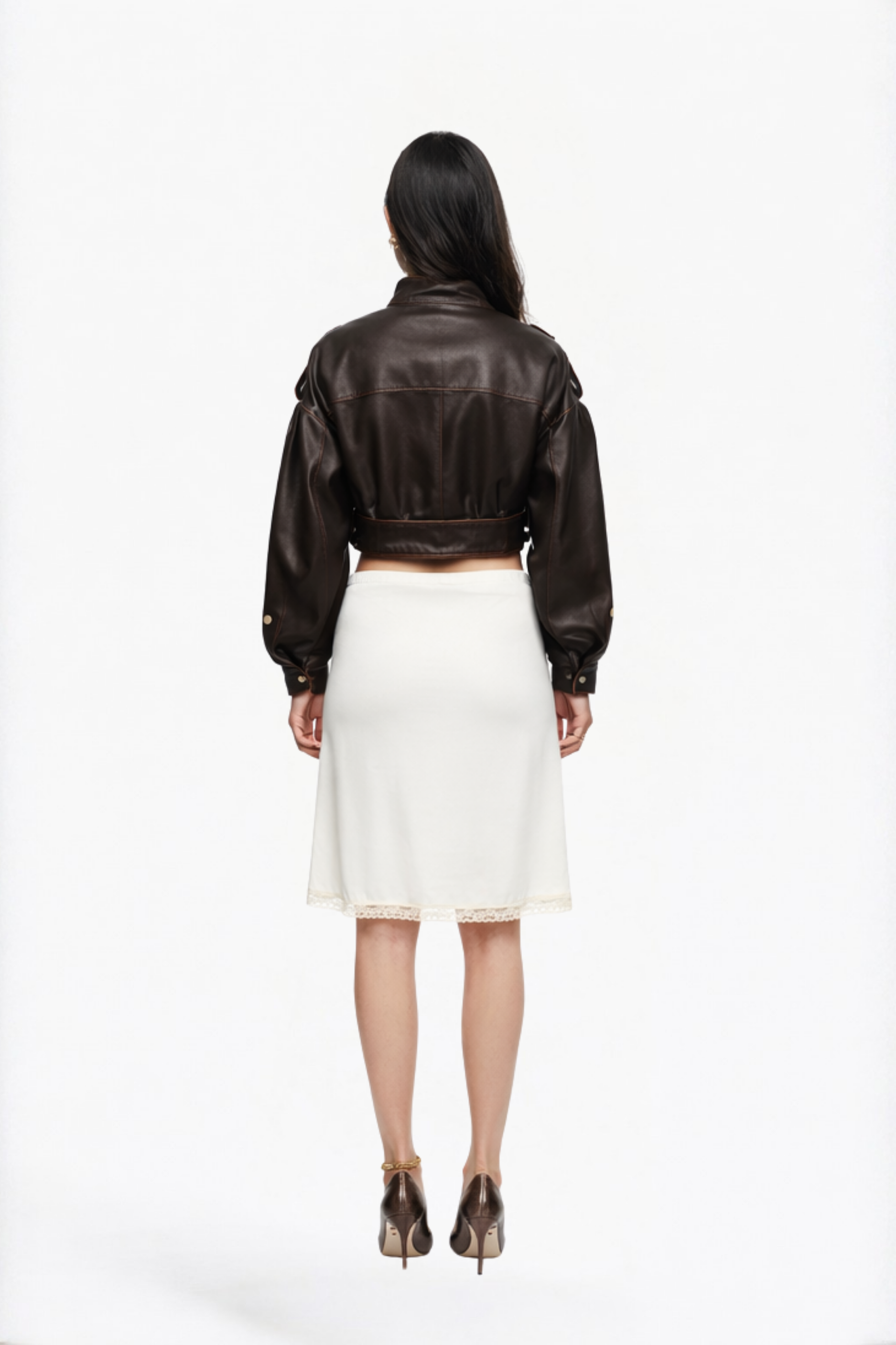 White Solid Lace-Trim Skirt