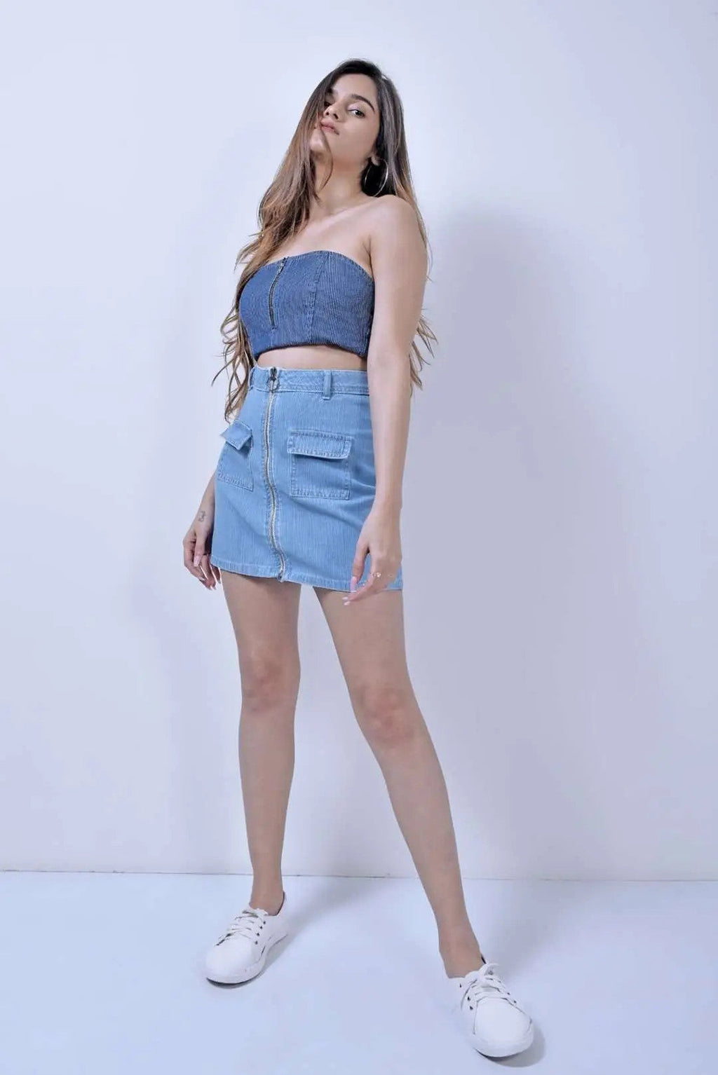 Stm Dark Blue Striped Denim Top